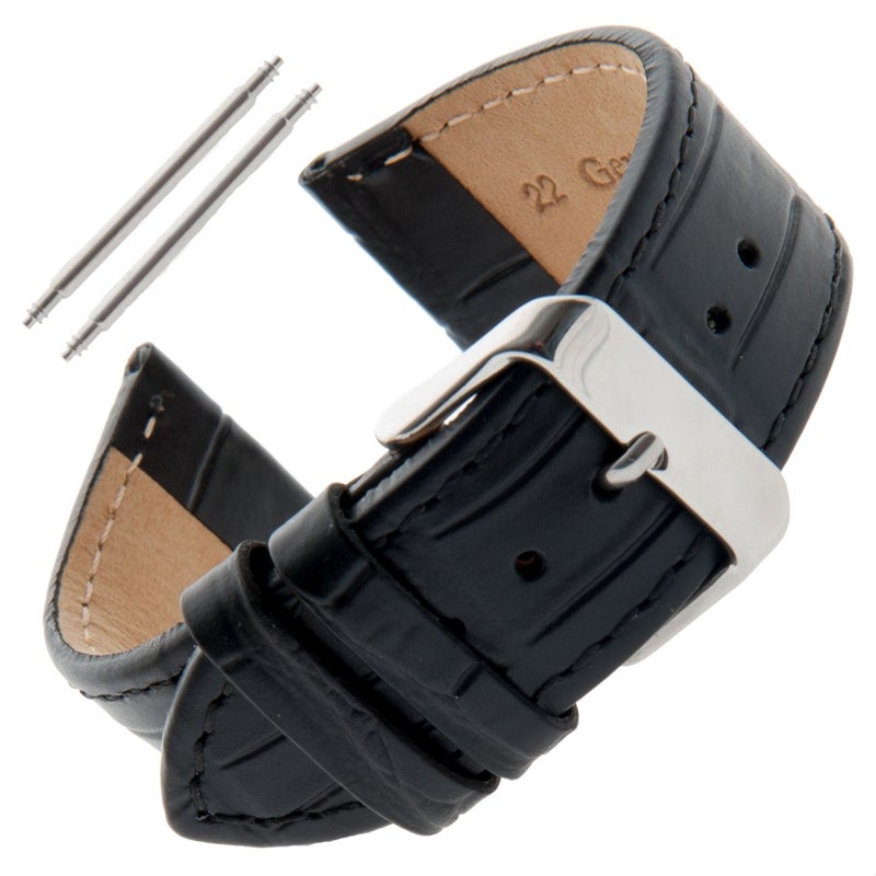 Gilden Unisex 16-30mm Gator-Grain Flat Stitched Leather Watch Strap F30-0118 (18 millimeter end width, Black) - Image 1